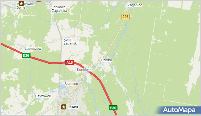 mapa Czerna gmina Iłowa, Czerna gmina Iłowa na mapie Targeo