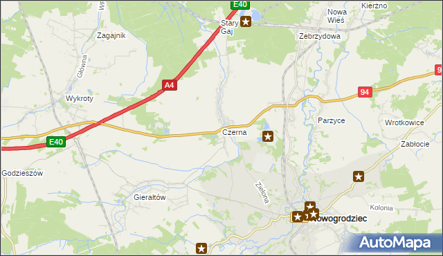 mapa Czerna gmina Nowogrodziec, Czerna gmina Nowogrodziec na mapie Targeo