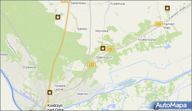 mapa Dąbroszyn gmina Witnica, Dąbroszyn gmina Witnica na mapie Targeo
