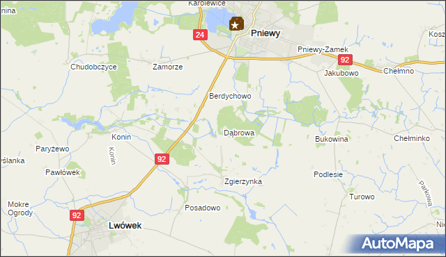 mapa Dąbrowa gmina Pniewy, Dąbrowa gmina Pniewy na mapie Targeo