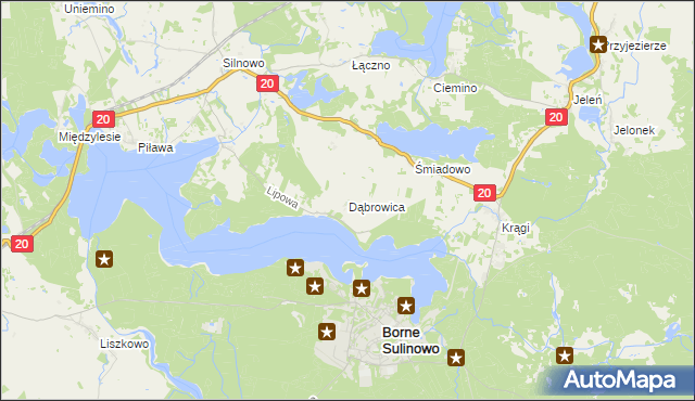 mapa Dąbrowica gmina Borne Sulinowo, Dąbrowica gmina Borne Sulinowo na mapie Targeo