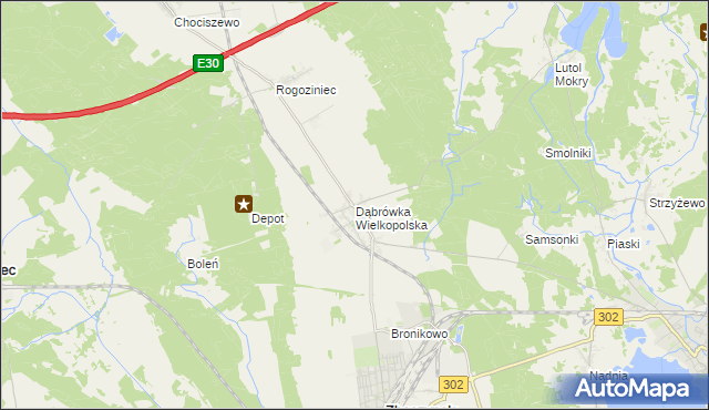 mapa Dąbrówka Wielkopolska, Dąbrówka Wielkopolska na mapie Targeo