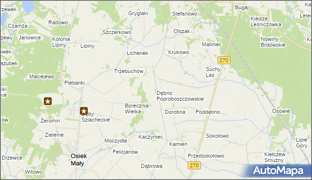 mapa Dębno Poproboszczowskie, Dębno Poproboszczowskie na mapie Targeo