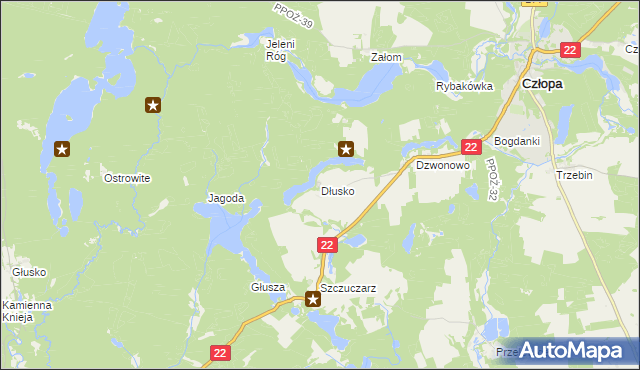 mapa Dłusko gmina Człopa, Dłusko gmina Człopa na mapie Targeo