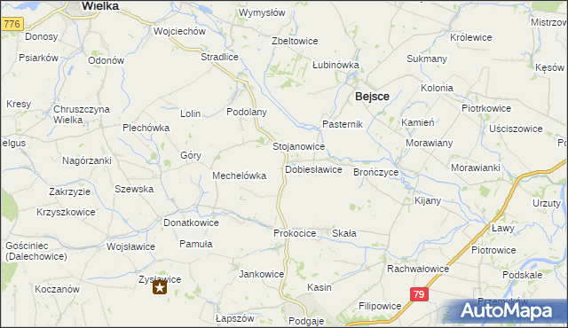 mapa Dobiesławice gmina Bejsce, Dobiesławice gmina Bejsce na mapie Targeo