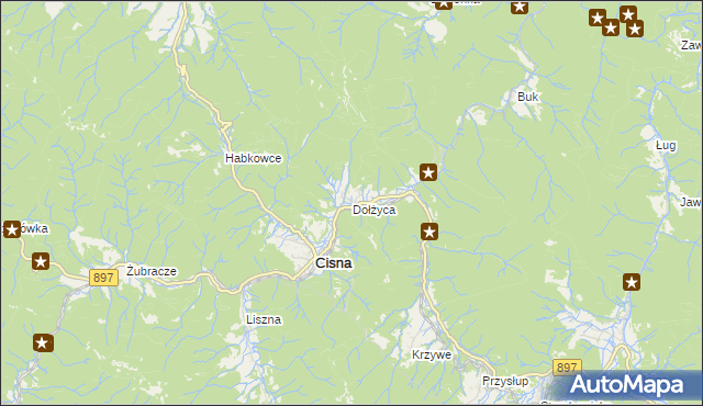 mapa Dołżyca gmina Cisna, Dołżyca gmina Cisna na mapie Targeo