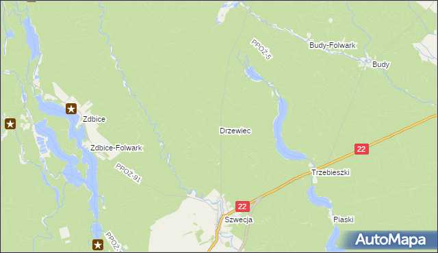 mapa Drzewiec gmina Jastrowie, Drzewiec gmina Jastrowie na mapie Targeo