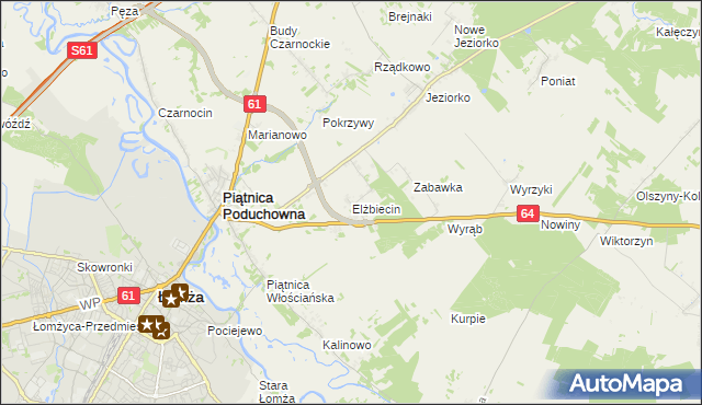 mapa Elżbiecin gmina Piątnica, Elżbiecin gmina Piątnica na mapie Targeo