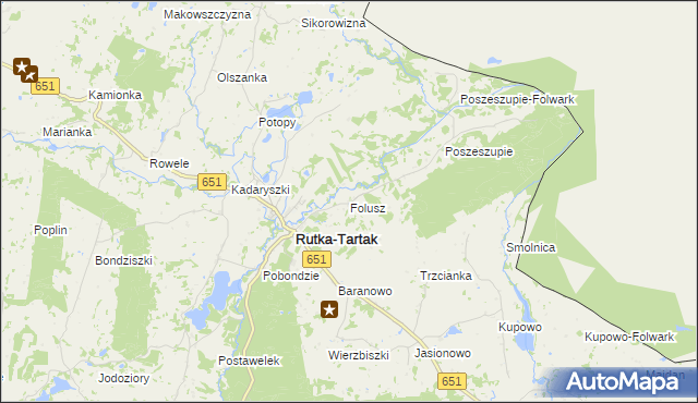 mapa Folusz gmina Rutka-Tartak, Folusz gmina Rutka-Tartak na mapie Targeo