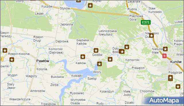 mapa Godów gmina Pawłów, Godów gmina Pawłów na mapie Targeo