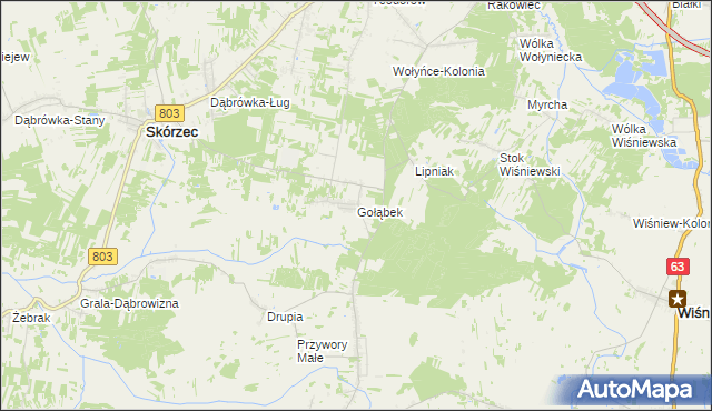 mapa Gołąbek gmina Skórzec, Gołąbek gmina Skórzec na mapie Targeo