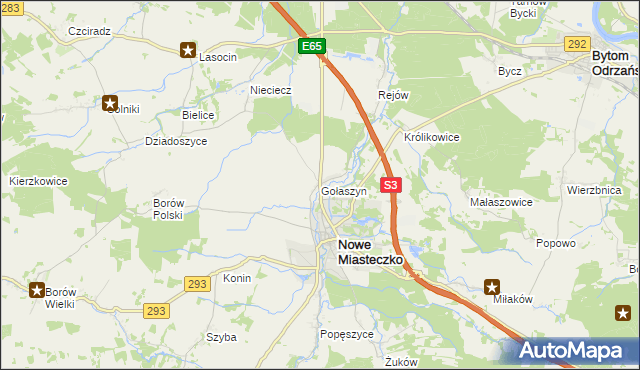 mapa Gołaszyn gmina Nowe Miasteczko, Gołaszyn gmina Nowe Miasteczko na mapie Targeo