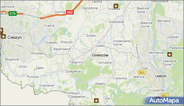 mapa Goleszów powiat cieszyński, Goleszów powiat cieszyński na mapie Targeo