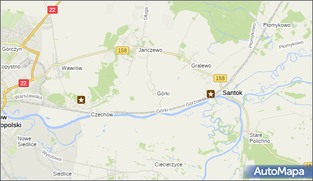 mapa Górki gmina Santok, Górki gmina Santok na mapie Targeo