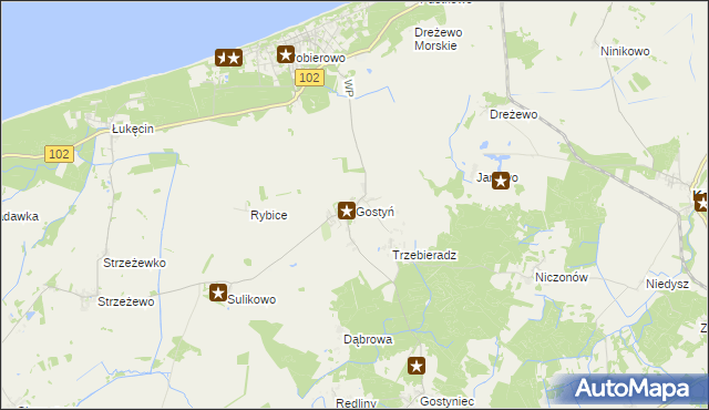 mapa Gostyń gmina Świerzno, Gostyń gmina Świerzno na mapie Targeo