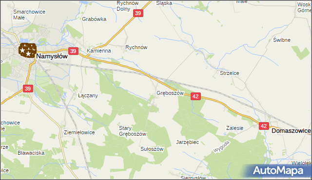 mapa Gręboszów gmina Domaszowice, Gręboszów gmina Domaszowice na mapie Targeo