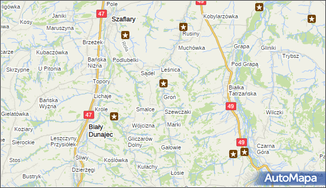 mapa Groń gmina Bukowina Tatrzańska, Groń gmina Bukowina Tatrzańska na mapie Targeo