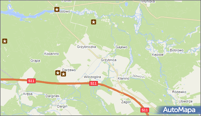 mapa Grzybnica gmina Manowo, Grzybnica gmina Manowo na mapie Targeo