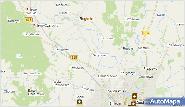 mapa Grzybowo gmina Regimin, Grzybowo gmina Regimin na mapie Targeo