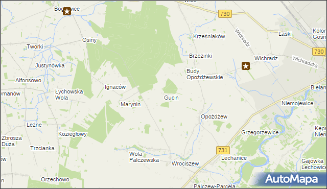 mapa Gucin gmina Warka, Gucin gmina Warka na mapie Targeo