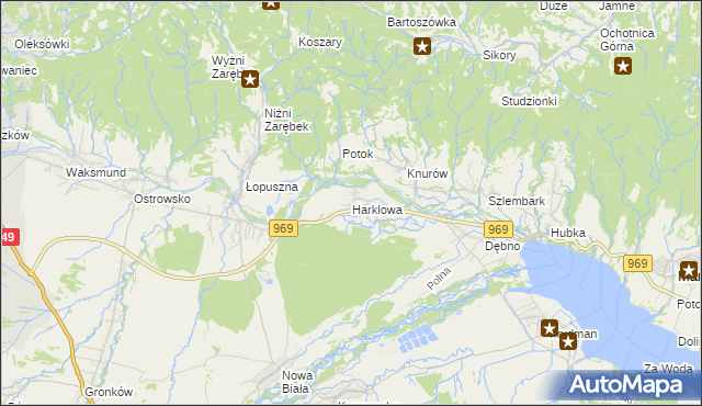 mapa Harklowa gmina Nowy Targ, Harklowa gmina Nowy Targ na mapie Targeo
