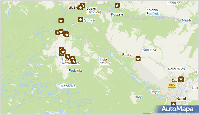 mapa Huta Szumy, Huta Szumy na mapie Targeo