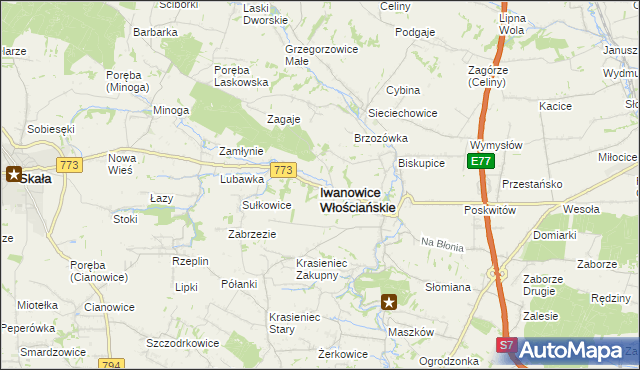 mapa Iwanowice Włościańskie, Iwanowice Włościańskie na mapie Targeo