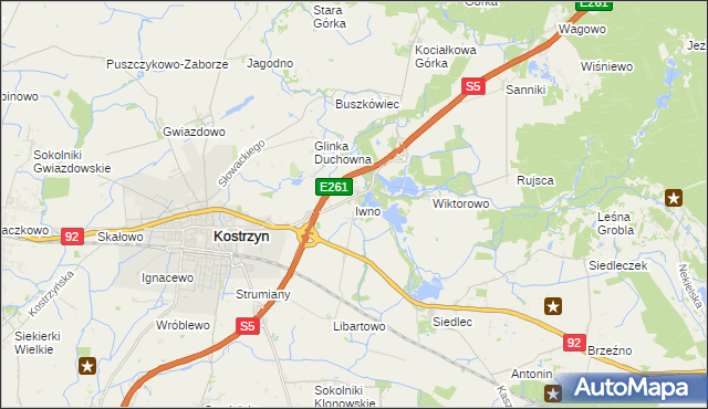 mapa Iwno gmina Kostrzyn, Iwno gmina Kostrzyn na mapie Targeo