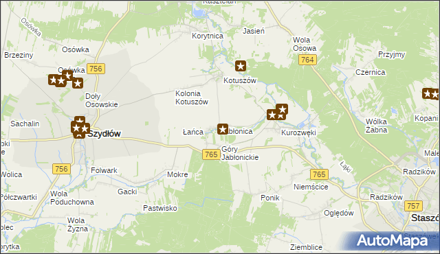 mapa Jabłonica gmina Szydłów, Jabłonica gmina Szydłów na mapie Targeo