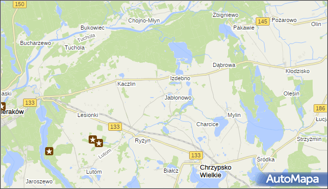 mapa Jabłonowo gmina Sieraków, Jabłonowo gmina Sieraków na mapie Targeo