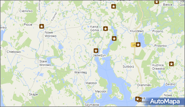 mapa Jadwiżyn gmina Złocieniec, Jadwiżyn gmina Złocieniec na mapie Targeo