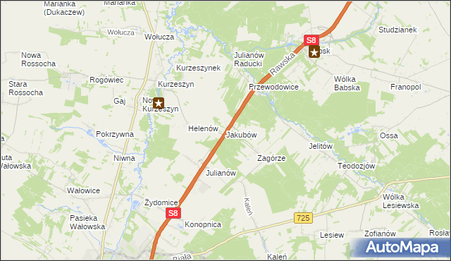 mapa Jakubów gmina Rawa Mazowiecka, Jakubów gmina Rawa Mazowiecka na mapie Targeo