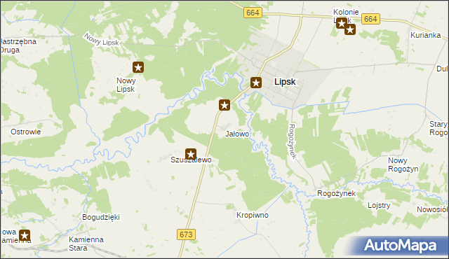 mapa Jałowo gmina Lipsk, Jałowo gmina Lipsk na mapie Targeo