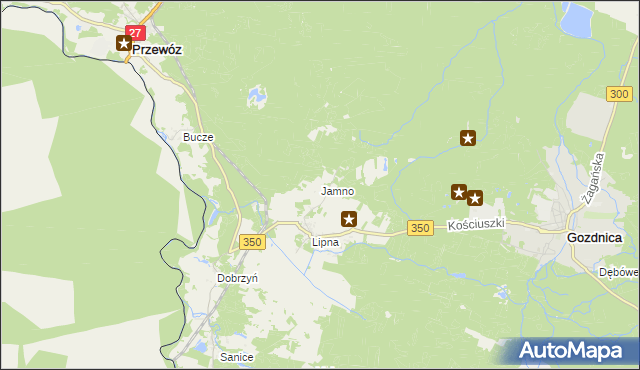 mapa Jamno gmina Przewóz, Jamno gmina Przewóz na mapie Targeo