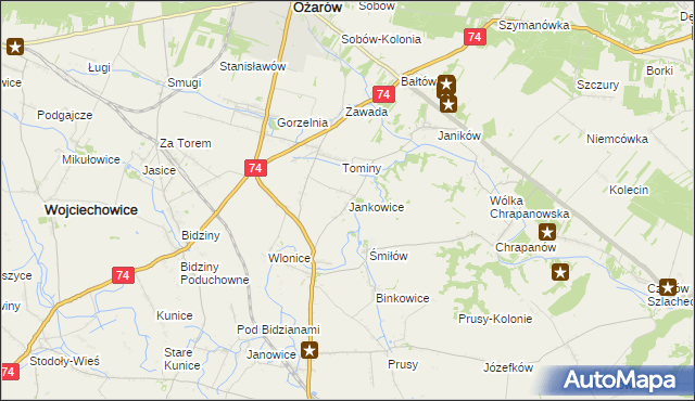 mapa Jankowice gmina Ożarów, Jankowice gmina Ożarów na mapie Targeo
