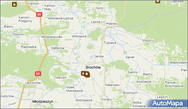 mapa Janów gmina Brochów, Janów gmina Brochów na mapie Targeo
