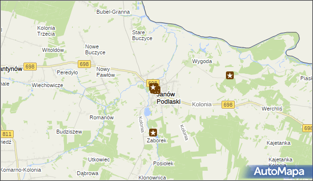 mapa Janów Podlaski, Janów Podlaski na mapie Targeo