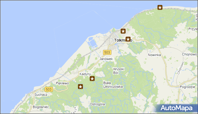 mapa Janówek gmina Tolkmicko, Janówek gmina Tolkmicko na mapie Targeo