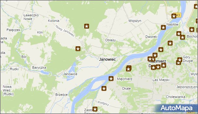 mapa Janowiec powiat puławski, Janowiec powiat puławski na mapie Targeo