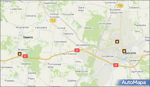 mapa Januszewice gmina Opoczno, Januszewice gmina Opoczno na mapie Targeo