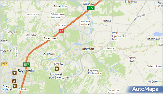 mapa Jastrząb powiat szydłowiecki, Jastrząb powiat szydłowiecki na mapie Targeo