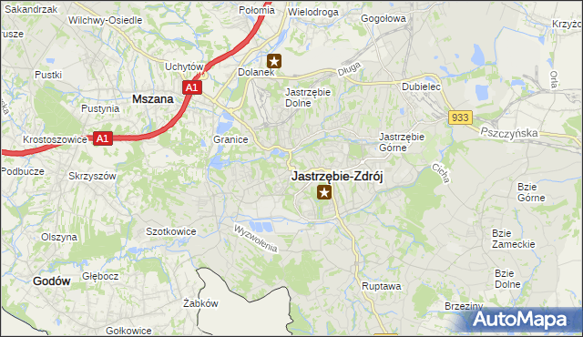mapa Jastrzębie-Zdrój, Jastrzębie-Zdrój na mapie Targeo