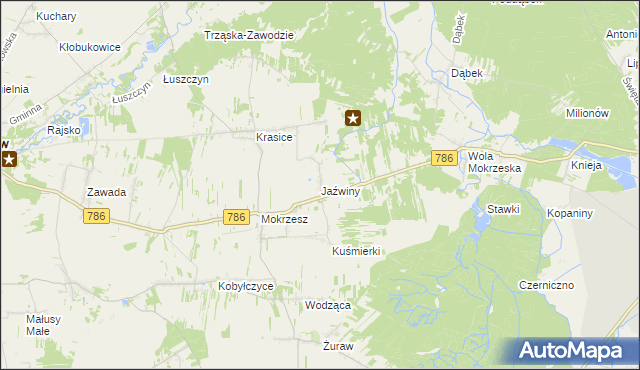 mapa Jaźwiny gmina Mstów, Jaźwiny gmina Mstów na mapie Targeo