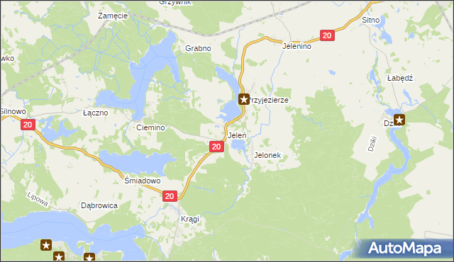 mapa Jeleń gmina Borne Sulinowo, Jeleń gmina Borne Sulinowo na mapie Targeo