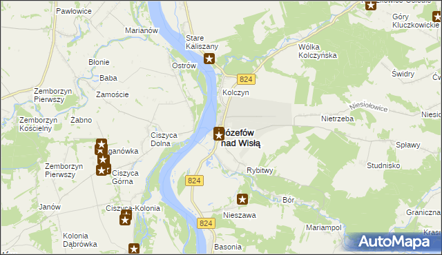 mapa Józefów nad Wisłą, Józefów nad Wisłą na mapie Targeo