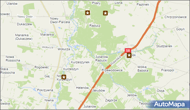 mapa Julianów Raducki, Julianów Raducki na mapie Targeo