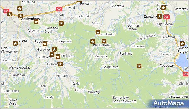 mapa Kaczyna gmina Wadowice, Kaczyna gmina Wadowice na mapie Targeo