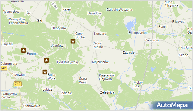 mapa Kajetanów gmina Przedbórz, Kajetanów gmina Przedbórz na mapie Targeo