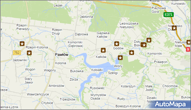 mapa Kałków gmina Pawłów, Kałków gmina Pawłów na mapie Targeo