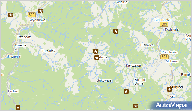 mapa Kalnica gmina Zagórz, Kalnica gmina Zagórz na mapie Targeo